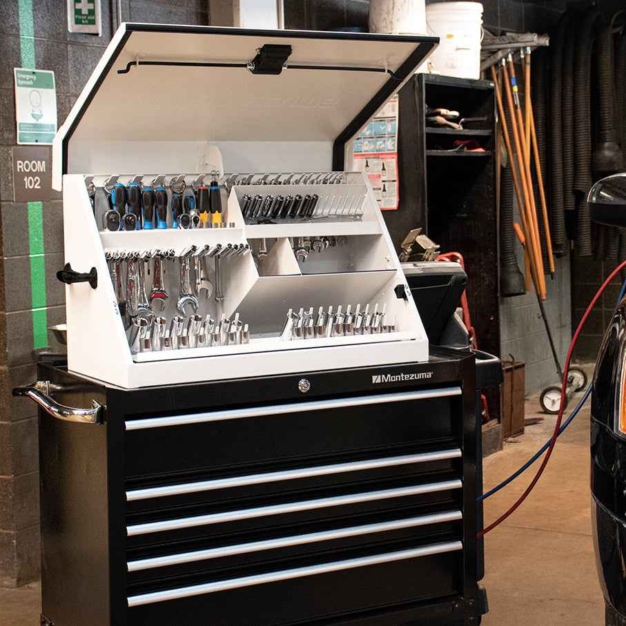 30 x 15 in. Steel Triangle Toolbox in White with Black accents - Image 6