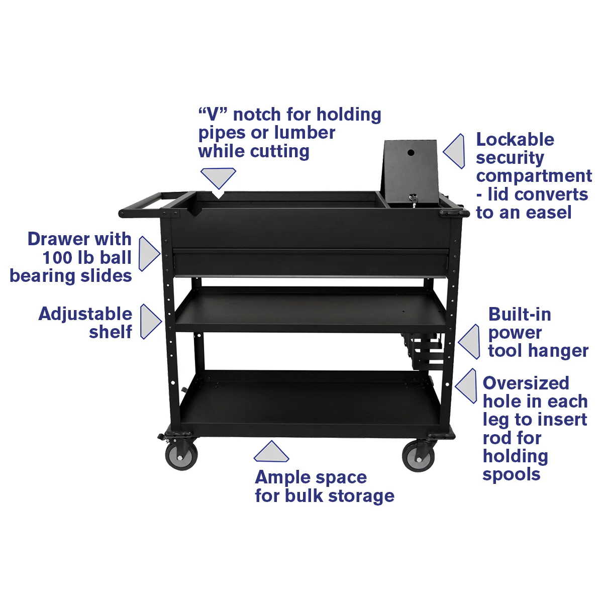 40 in. Mobile Work Cart with Power Tool Holder - Image 7