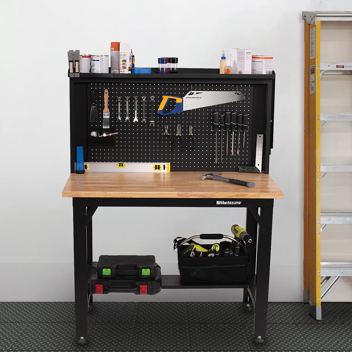 4 ft. Adjustable Height Steel Workbench with Pegboard Back Wall - Image 7