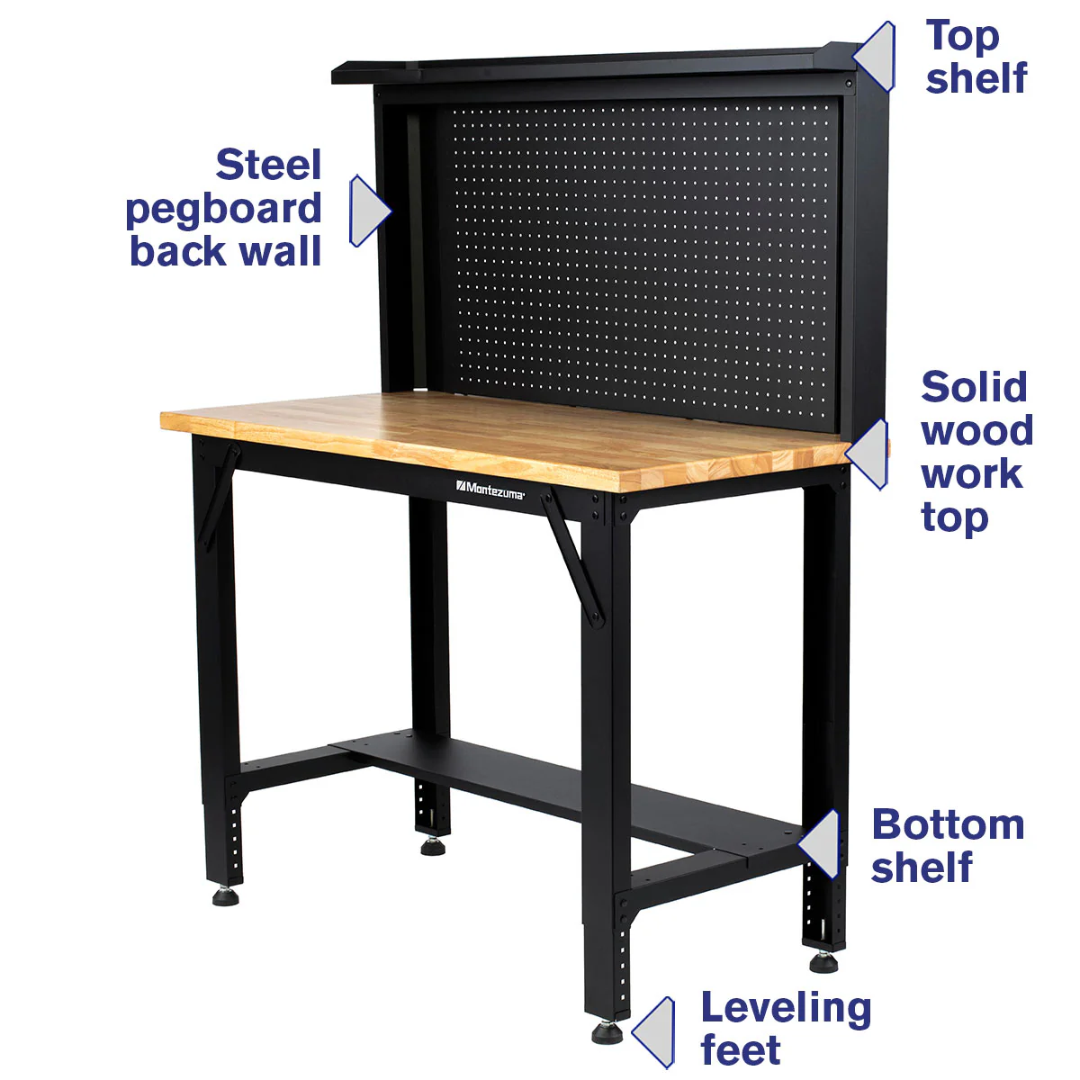 4 ft. Adjustable Height Steel Workbench with Pegboard Back Wall - Image 8